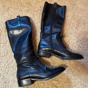 Black Leather Lace-Up Boots